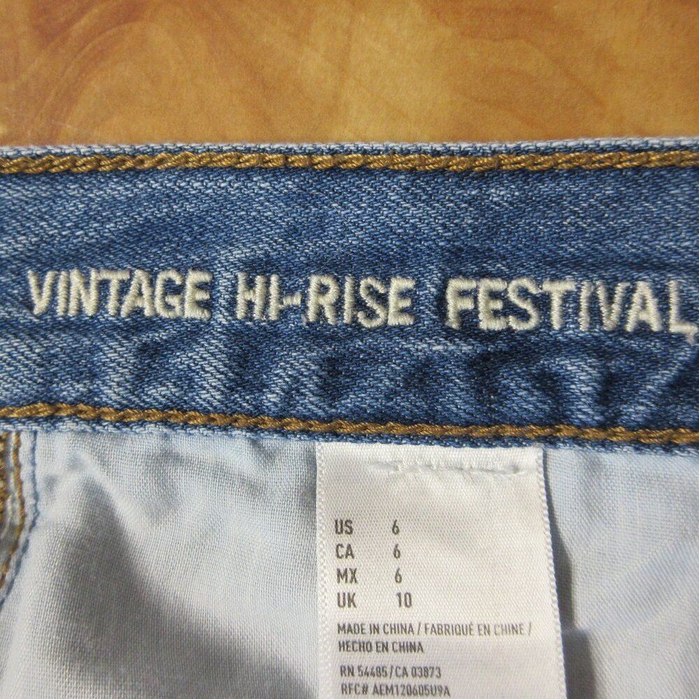 AMERICAN EAGLE Hi-Rise Festival Jean Shorts Sz 6 Frayed Hem Ripped Denim Jorts - Picture 7 of 15